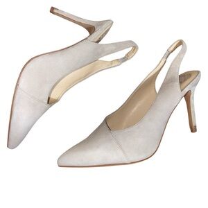Vince Camuto Suede Pointy Toe Slingback Cream Pumps Heel - Size 8.5 M